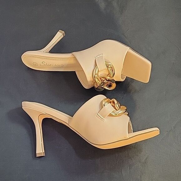 BRAND NEW SHOELAND SQUARE TOE SLIP-ON FOOT OPEN TOE GOLD CHAIN LINKING S…G1 - Picture 8 of 15